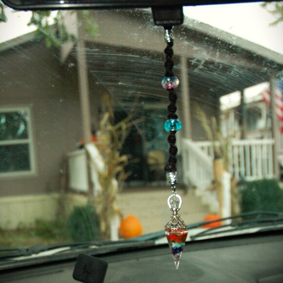 Rear-view Mirror Pendant with Carabiner Clip on a Handmade 14" Black Hemp - Picture 3 of 8